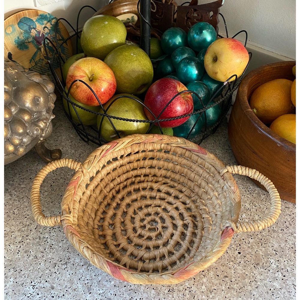 Vintage Hand Woven Basket With Handles
